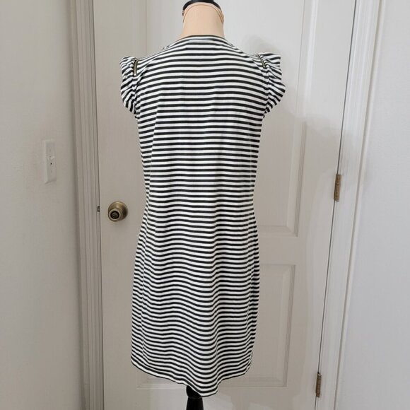 MICHAEL Michael Kors Size M Dark Olive Green and White Striped Shift Dress - Picture 5 of 11